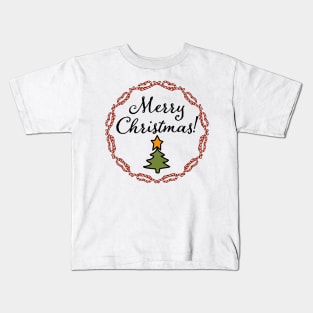 Merry Christmas Candy Candy Canes Wreath Kids T-Shirt